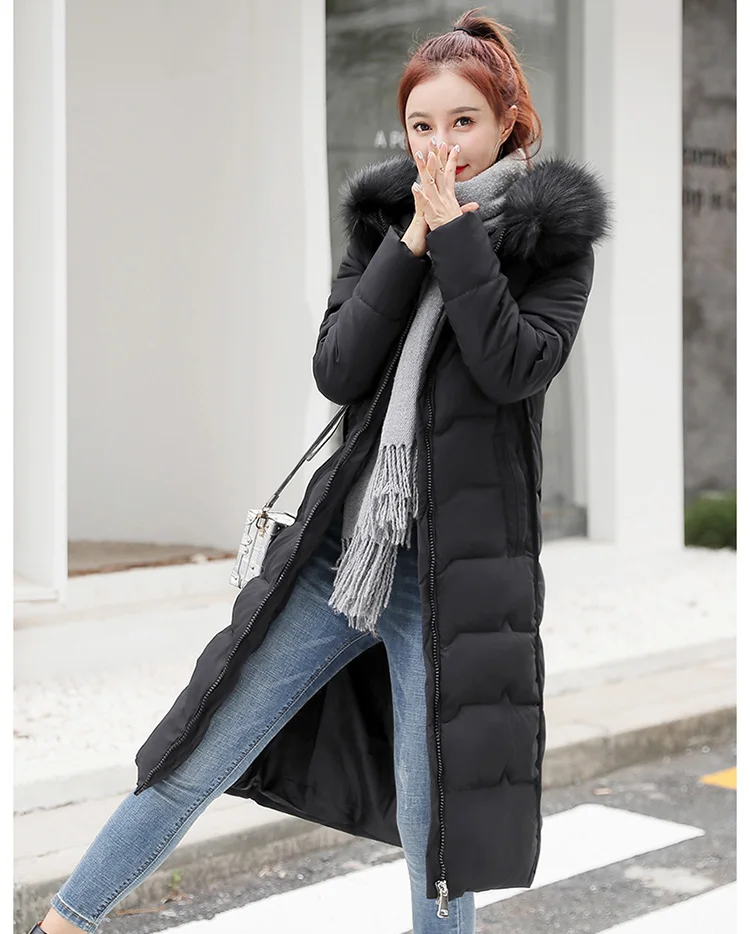 Cotton Hot Sale Solid Full Pockets Zippers Female Long Coat New Slim Parka Padded Jacket Winter Thick Warm Windbreaker