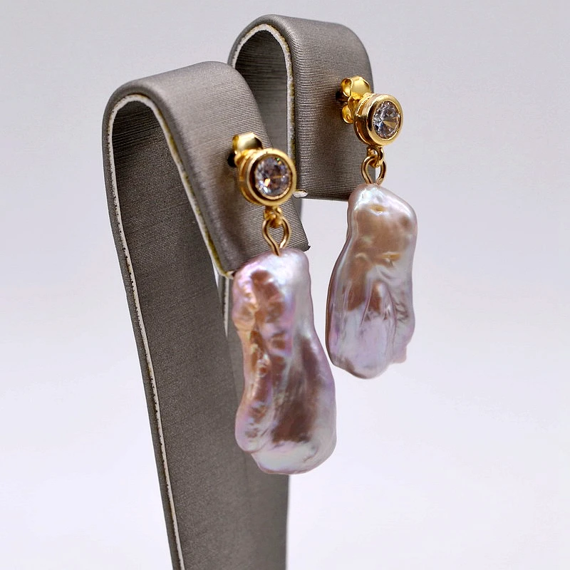 Boucles D’oreilles Longues Perles Baroques - Or Plaqué, Pierres Pastel - 11