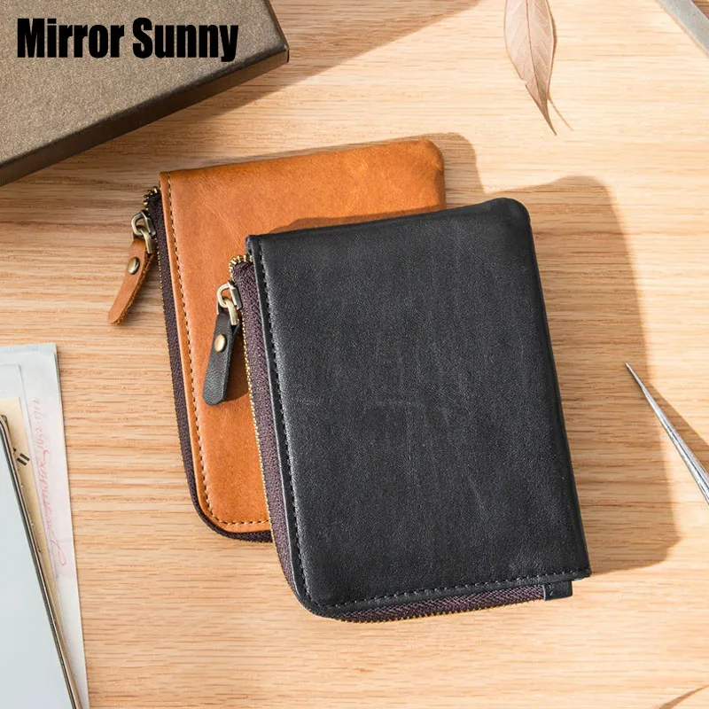 

Man Short Wallets Genuine Leather Ultra-thin Vertical Zipper Purse Male Wallet Student's Card Holder Bag Men's & Women's Wallet