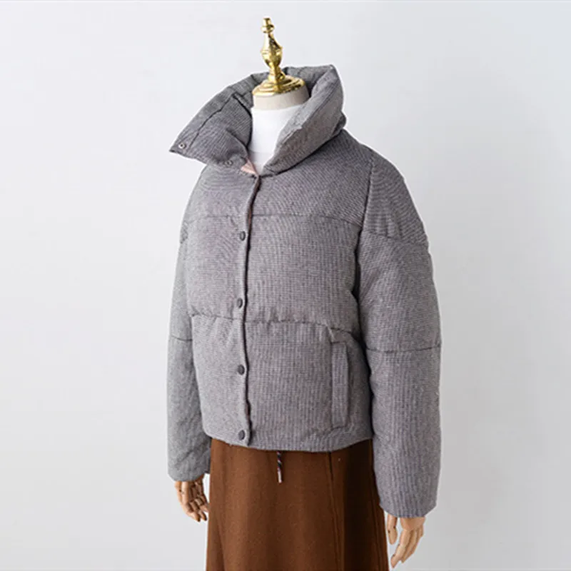Dark grey Женский пуховик с высоким воротником, зимняя теплая короткая куртка на пуговицах - Цвет: Dark grey