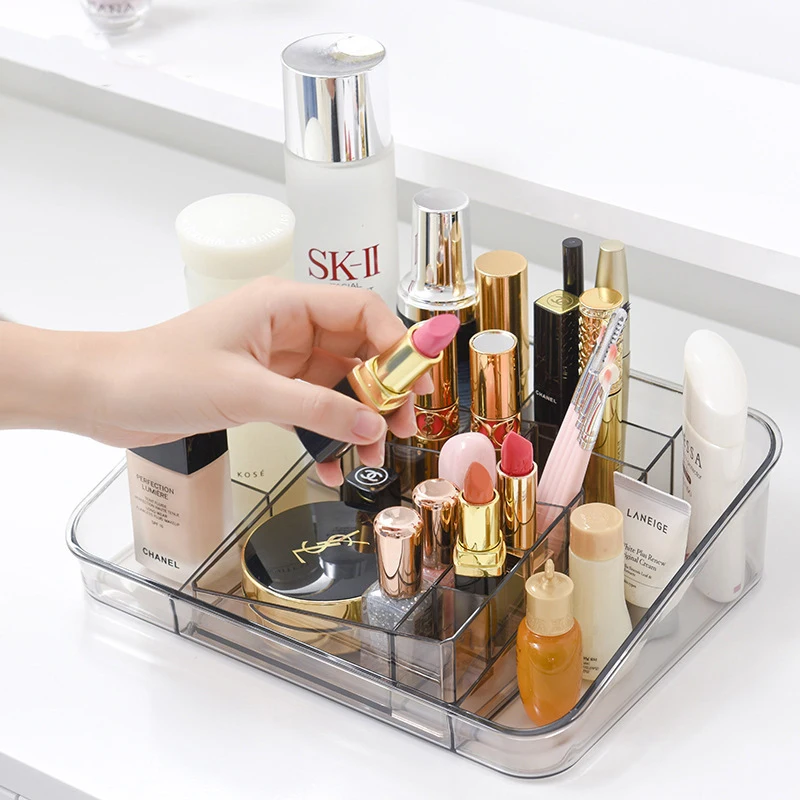 

Factory direct plastic 2 piece set optional compartment large capacity multi-functional bedroom table cosmetic storage box