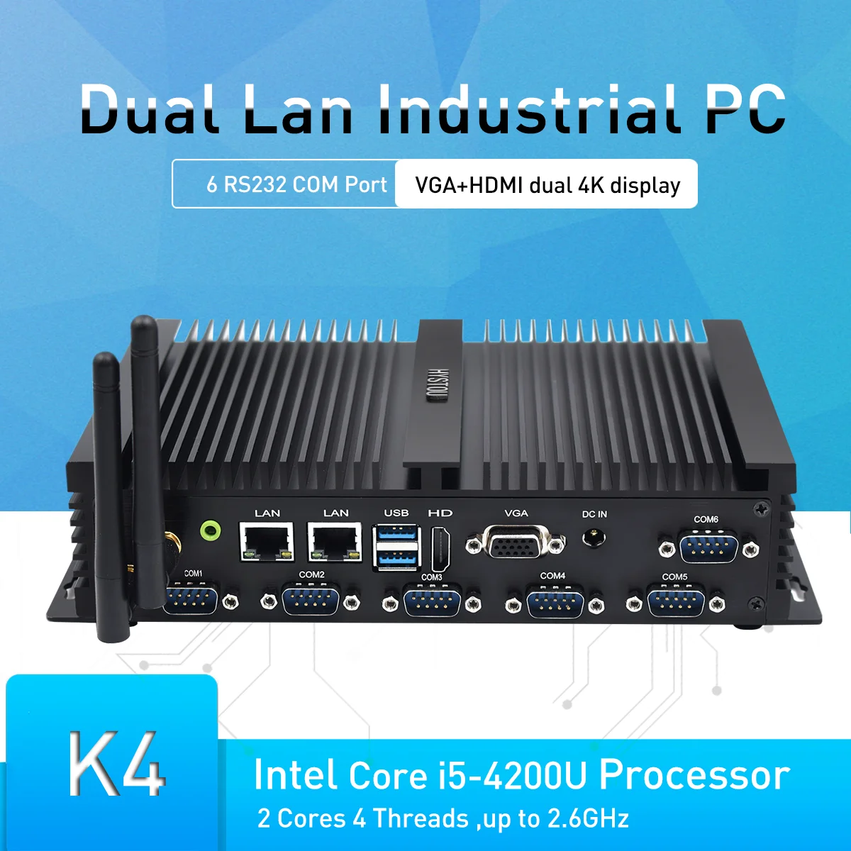 Mini PC Industrial, Windows 10, i5 4200U, 2 núcleos, 4 hilos, 2,6 GHz, ITX, ordenador resistente Sin ventilador, 6 COM, 2 LAN, Minipc