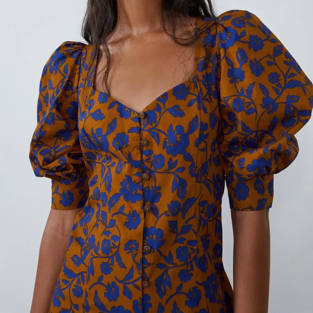 Najtaniej 2019 ZA nowo moda Vintage obcisła sukienka kobiety wczesna jesień Trendy Tie barwnik sukienka wesele sukienka bufiaste rękawy odzież