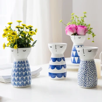 

Modern Girl Vase Ceramic Miniature Model Home Decor Flower Pots Plants Porcelain Flower Vase Home Decor Figurines Painting Doll