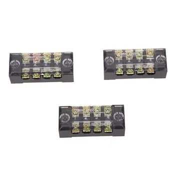 

3 Pcs 600V 15A 4 Positions Dual Rows Covered Barrier Screw Terminal Block Strip