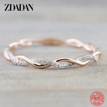 ZDADAN 925 Sterling Silver Twisted Rings For Women Fashion Wedding Jewelry 1