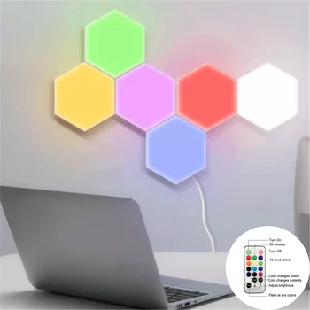 

Creative RGB 5V/2A Hexagonal Honeycomb LED Touch Light Changeable Combined At Will quantum Light Induction Wall Paste Wall Lamp