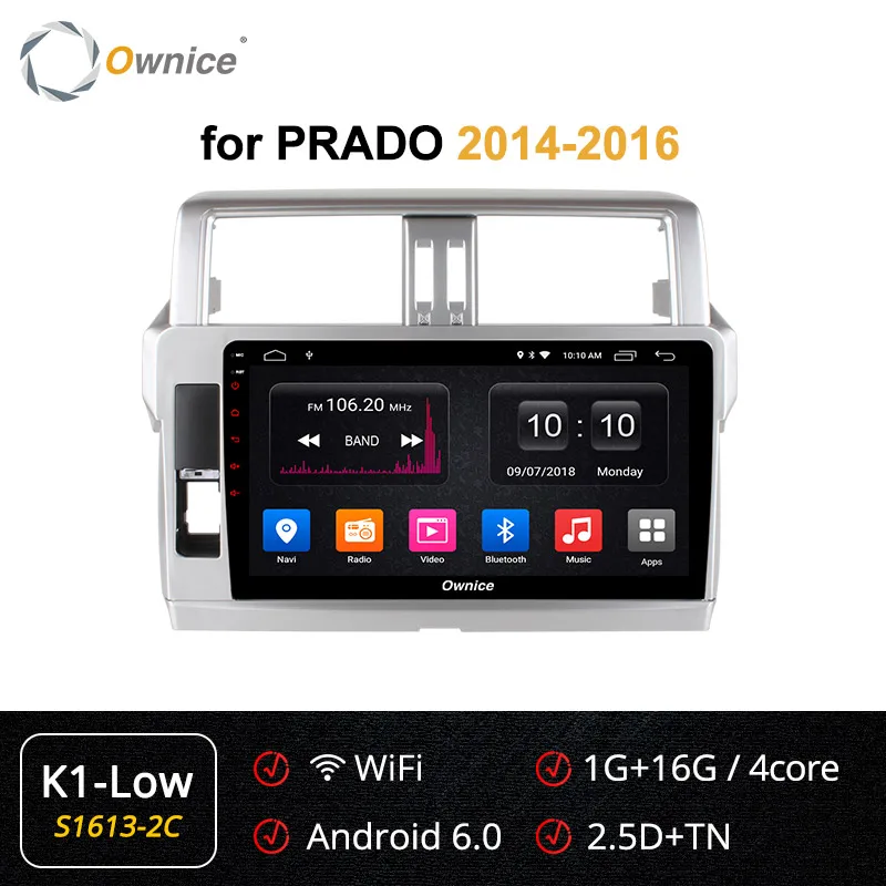 Ownice 4G Android 9,0 Автомагнитола gps k3 k5 k6 для Toyota Prado 150 2010 2011 2012 2013- DVD 360 Panorama DSP 4G LTE SPDIF - Цвет: S1613-2 K1 LOW