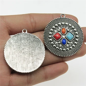 

WYSIWYG 1pcs Water Droplets Charms Pendant DIY Jewelry Findings Natural Stone Antique Silver Color Tone 39x42mm