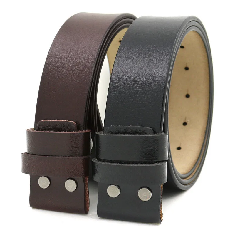 

LannyQveen Mens Belt Pure Cowhide Belt Strap 3.8CM No Buckle Genuine Leather Belts With Holes High Quality