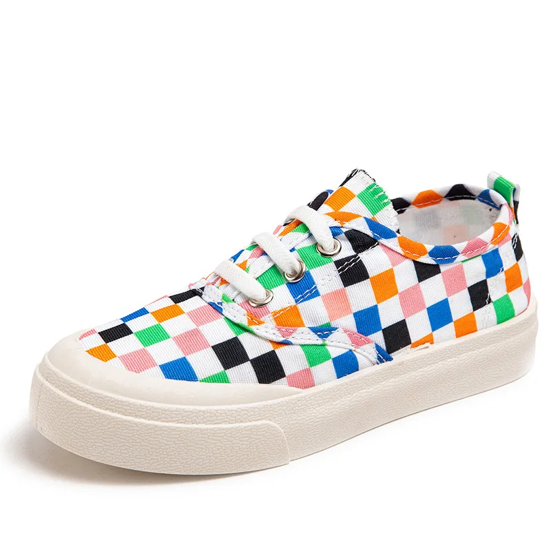 Children Shoes Spring Autumn Girls Boys Color Checkered Pattern Flat Shoes Kids Casual Sneakers Teen Summer Canvas Slip-ons Shoe