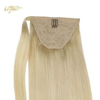 

Ugeat Ponytails Hair Extensions Bleach Blonde Color Hair #613 Clip on Ponytails 14-24" Machine Remy Hair Extensions 60-80G