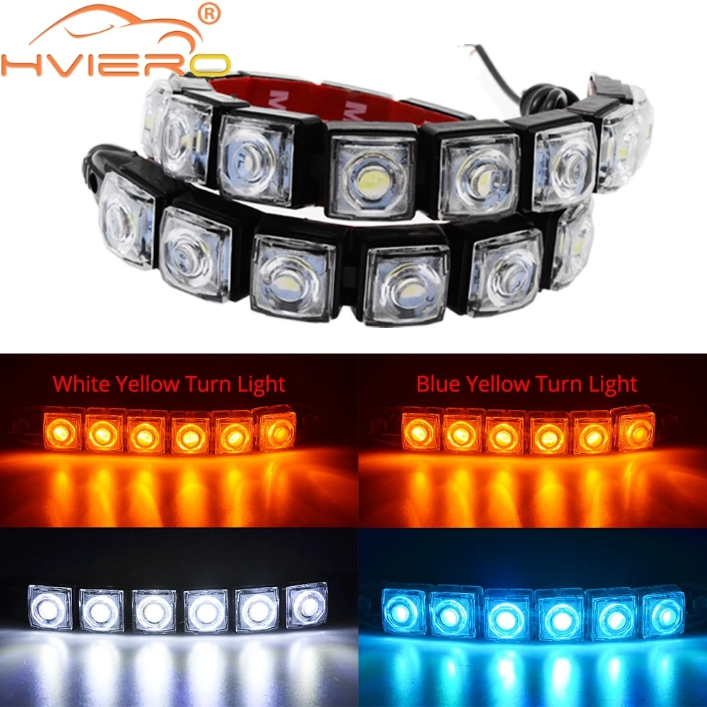 Hviero DRL Daytime Running Lights 6LED Red Blue Green White Waterproof Bright Flexible Driving Fog Bulb Warning Lamp DC 12V Auto Led