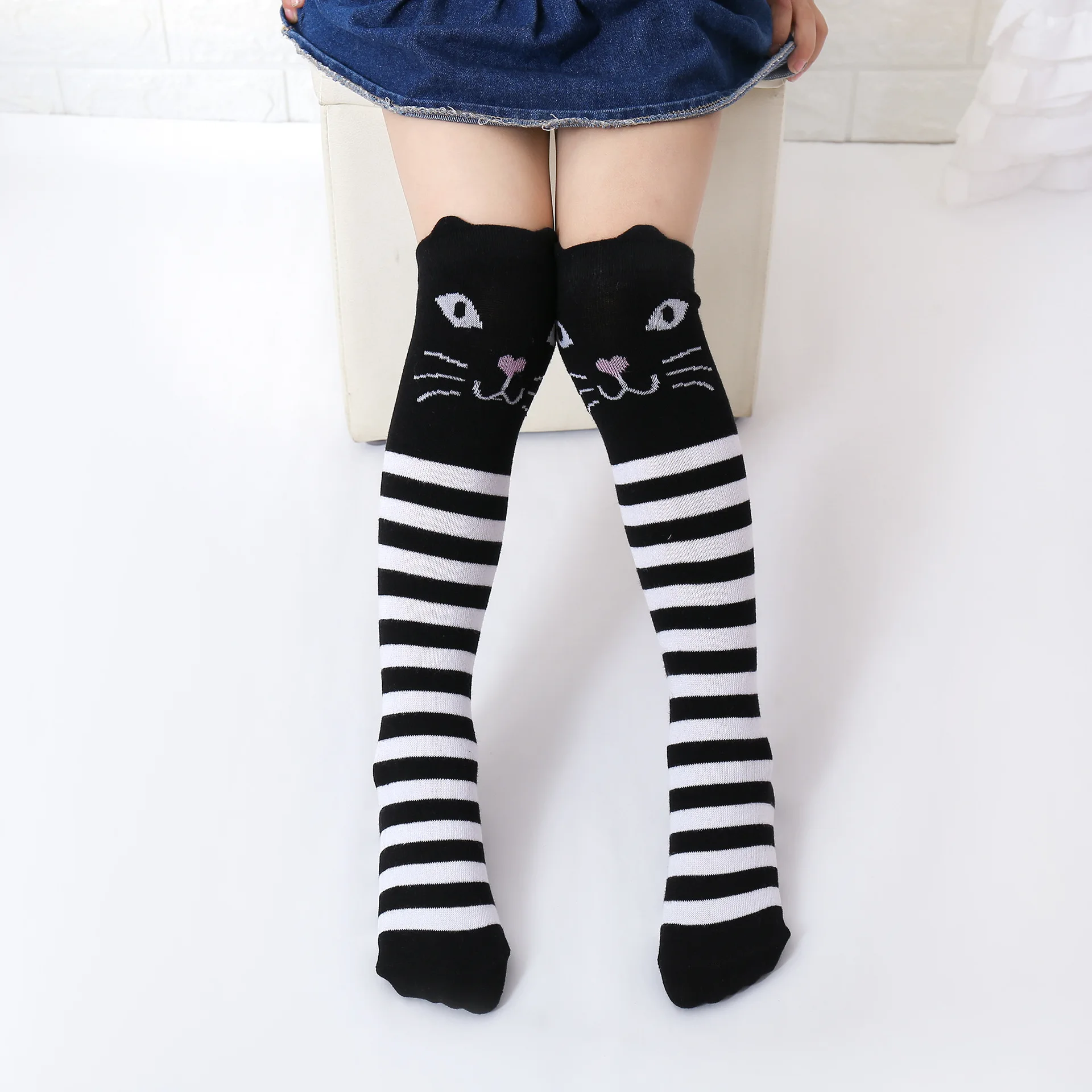 Striped Cat Коллекция года, Детские аксессуары, чулки для маленьких мальчиков и девочек длинные леггинсы с мультяшными животными теплые колготки с объемными ушками для От 3 до 12 лет - Цвет: Striped Cat