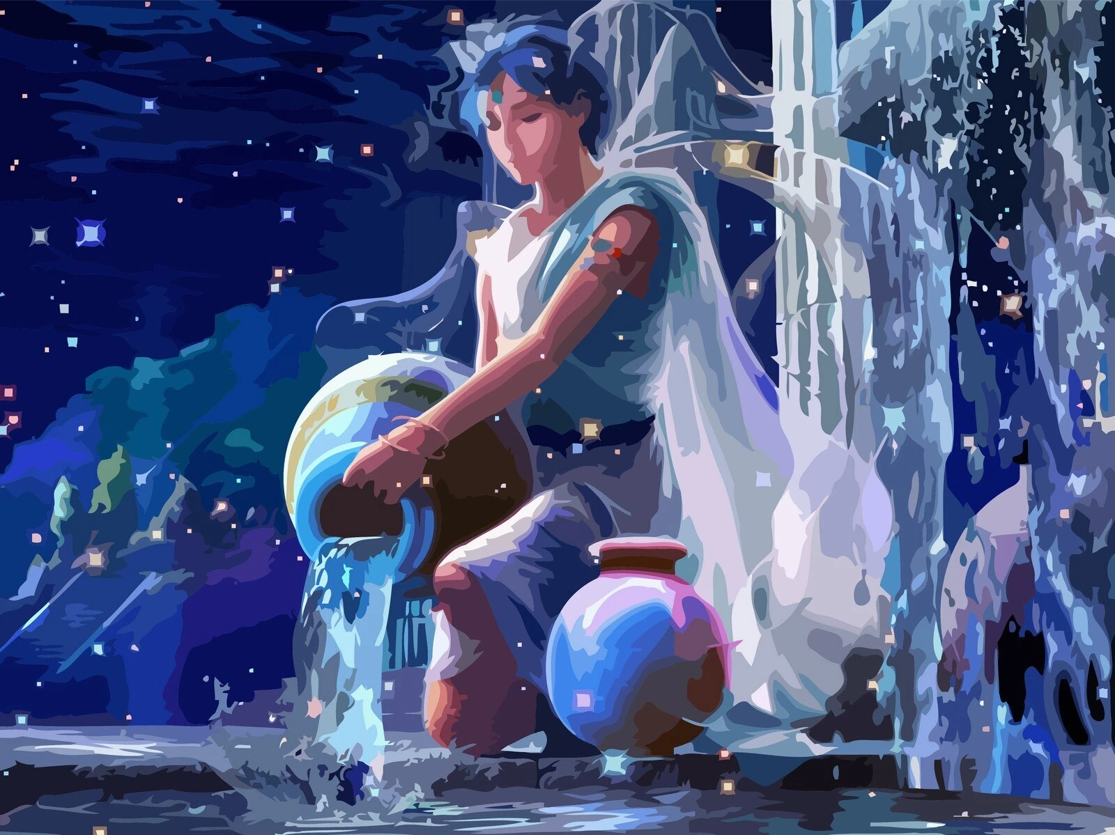 Pintura por lienzo con números arte Zodiaco acuario chica paisaje nocturno  1574 40x30 regalo dibujo de anime creatividad|Pintura por números| -  AliExpress