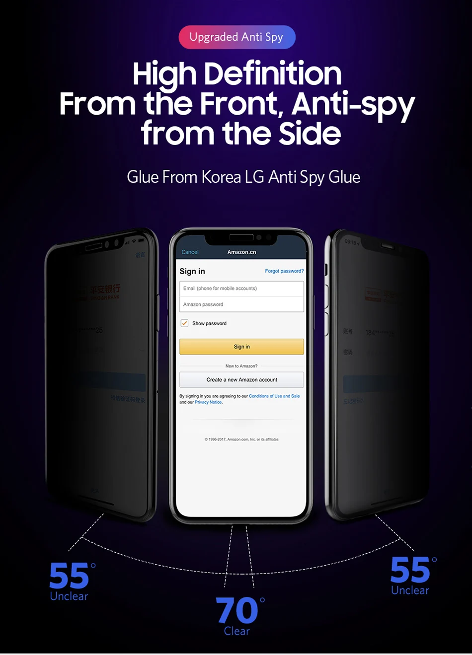 Benks Anti Spy Tempered Glass For iPhone XS 5.8'' XS MAX 6.5'' Full Protection Cover For XR 6.1 Screen Protector Anti Glare Front Film (2)
