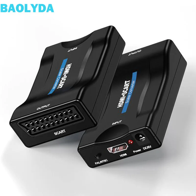 Baolyda 1080P HDMI Al Convertitore SCART SCART A HDMI Video Adattatore Audio Video Composito Scaler