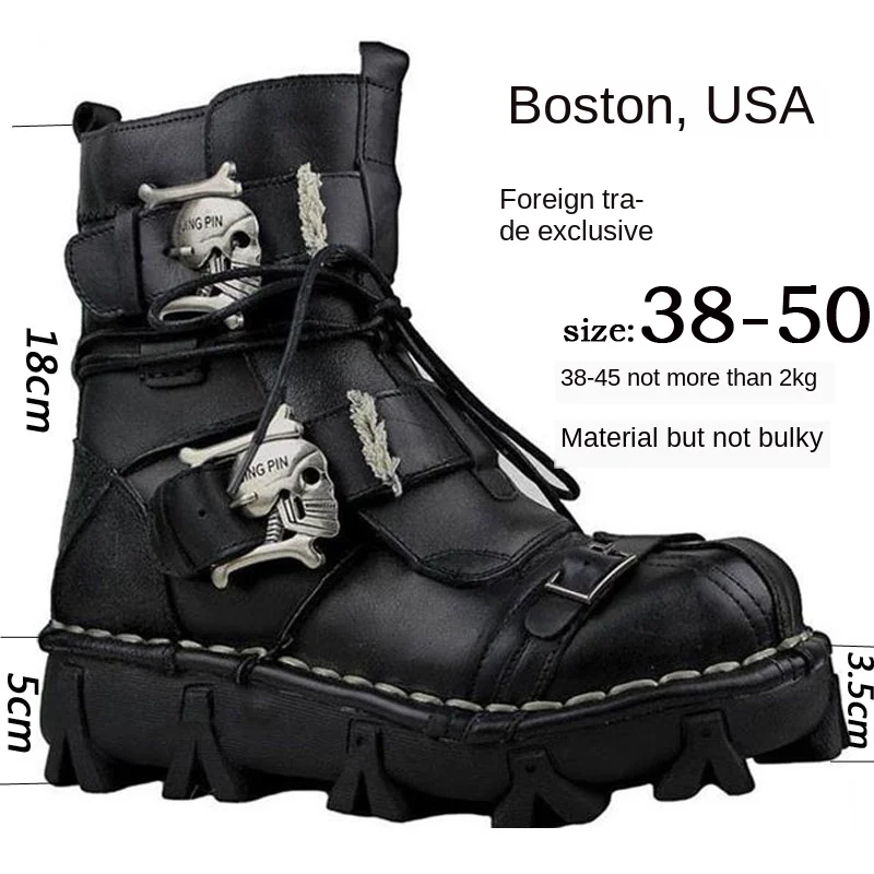 Men's Genuine Leather Motorcycle Boots Vintage Unique Ankle BootsCombat Boots Skull Punk Steam Steam Work