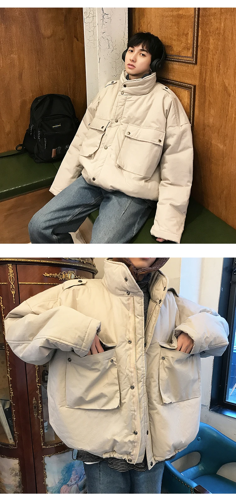 Зимняя новая куртка с воротником-стойкой для мужчин, теплая плотная модная однотонная Повседневная куртка с большим карманом, куртка с