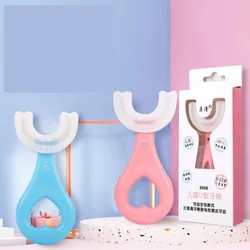 Children's Toothbrush U-shaped Baby Toothbrush with Handle Oral Care Cleaning Brush Soft Silicone Suitable for Children Aged 2-1