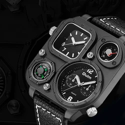 Oulm reloj informal de cuarzo para hombre, pulsera con correa de Corium, esfera grande, cuadrado, brújula, termómetro