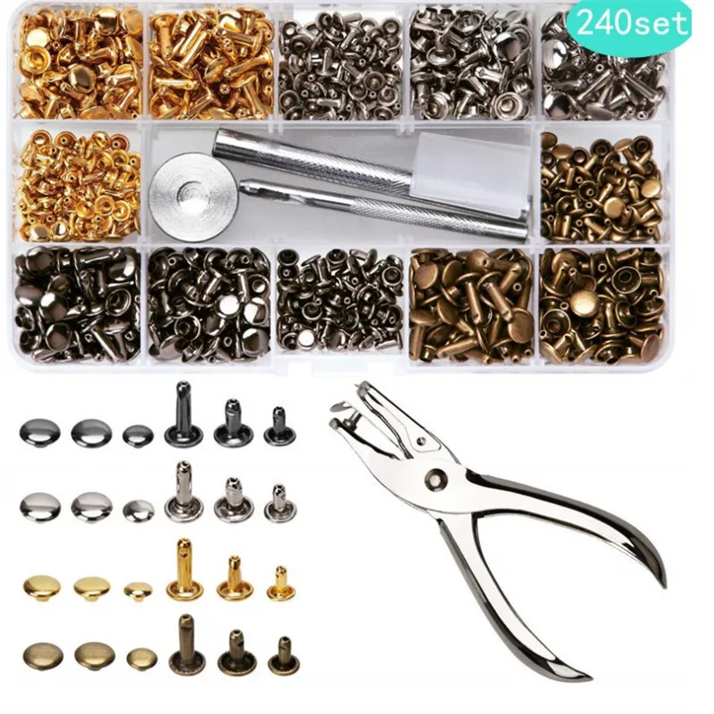 340 Sets Leather Rivet Kit Rivets Leather Double Hat Rivets Apparel Fabric  for Repairing Clothes Shoes Bags Belts C 