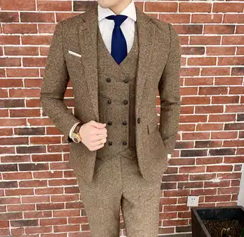 

Brown Herringbone Suit Designer Costume Mariage Homme Party Suits Tuxedo Groom Wedding Men SuitTrajes De Hombre Para Fiesta 6xl