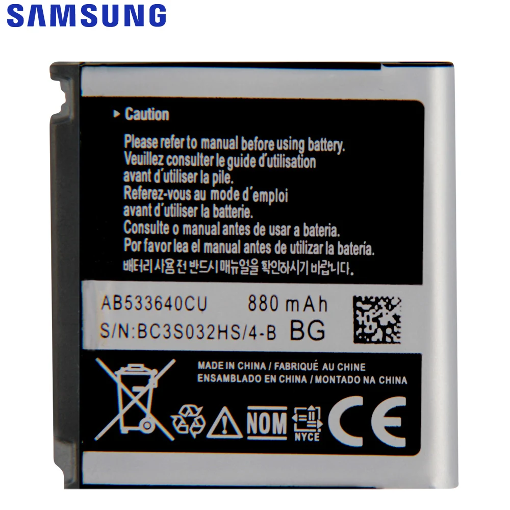 SAMSUNG оригинальный аккумулятор AB533640CC AB533640CU CK CE для Samsung S6888 S3710 S3600 GT S3600i S3930C S3601 S5520