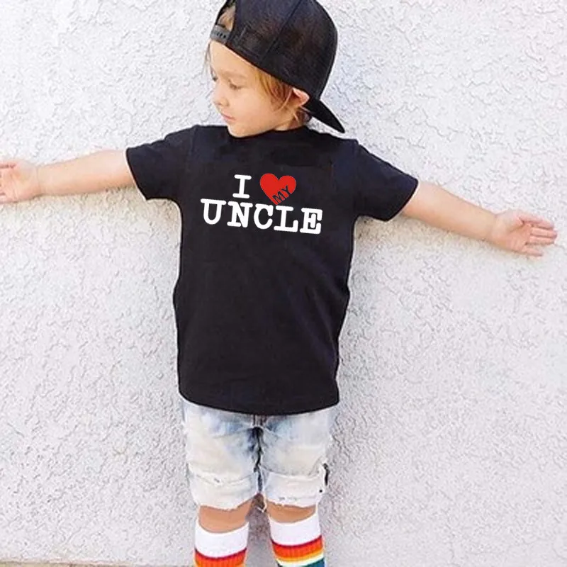 Детская футболка с надписью «I Love My Uncle And Aunt» летняя хлопковая футболка с короткими рукавами и круглым вырезом Повседневная футболка для маленьких мальчиков и девочек детская одежда