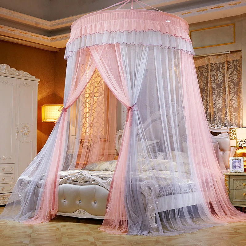 Pink and Gray Двухместная кровать для принцессы занавеска для дома Королева Король москитные сетки сетка потолочный навес CK складной полный купол D20 - Цвет: Pink and Gray