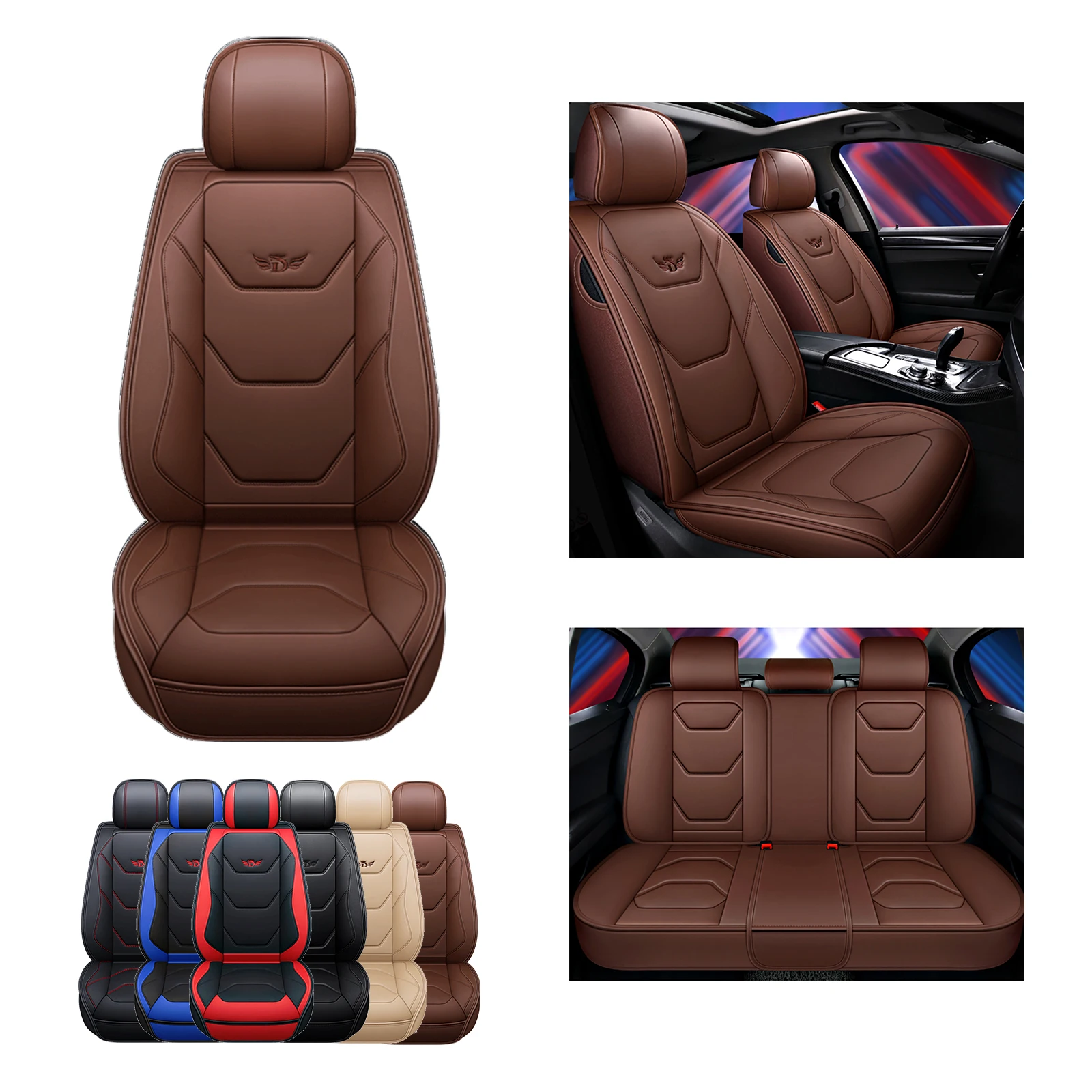 Universal Leather Car Seat Cover Front Rear 5 Seats Sport Style FIt for  Most Cars Waterproof High-end Luxury Automotive Interior