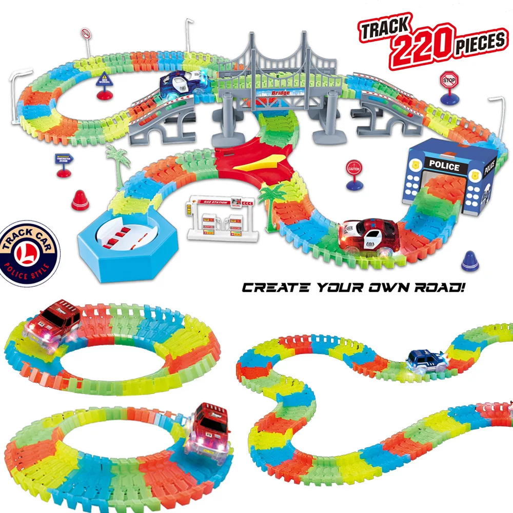 

Electric Camera Track Police Car Toy 220 PCs Night Light Camera Track Race Car DIY Assembled Educational CHILDREN'S Toy