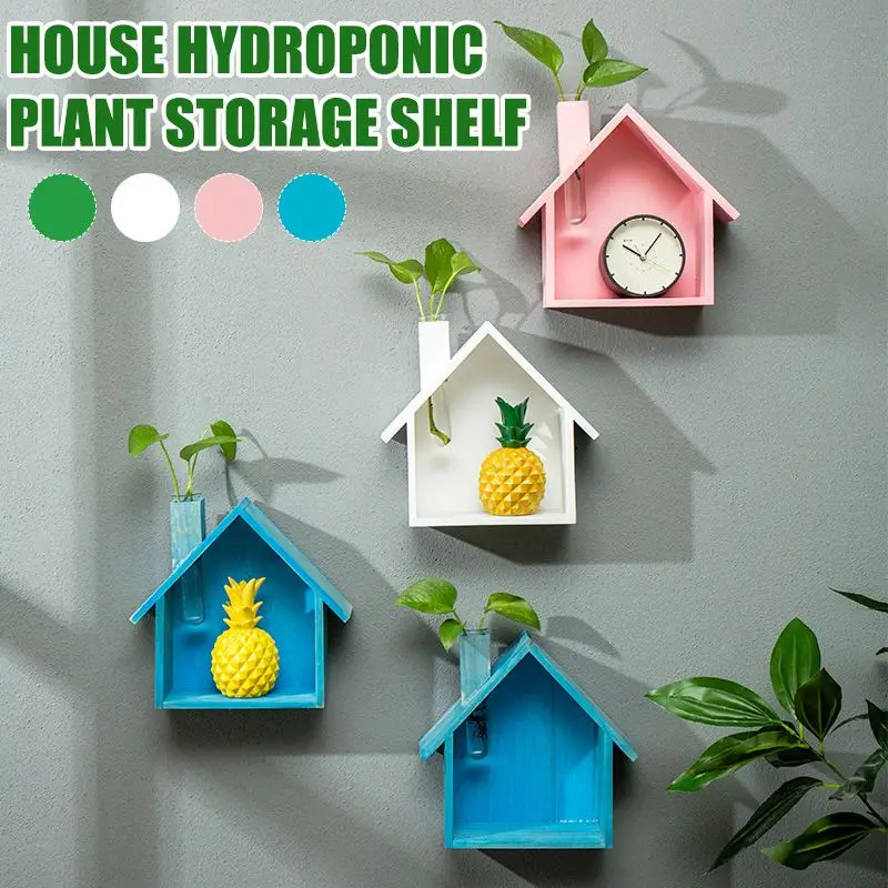 

Wooden House Shape Storage Shelf Wall-mounted Hanging Display Wall Decor Hydroponic Plant Shelf Living Room Bedroom Shelf Rack