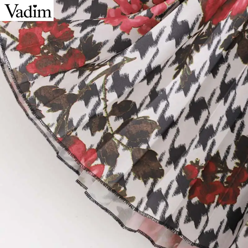 Vadim Женская модная плиссированная юбка с цветочным принтом с эластичной резинкой на талии в европейском стиле ретро женские повседневные миди юбки BA795