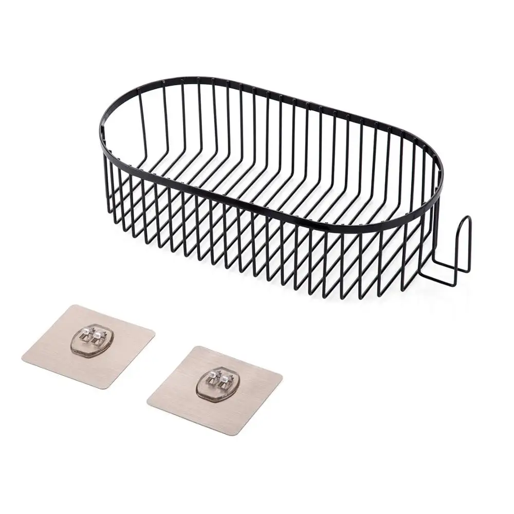 Iron Art Bathroom Oval Multifunction Hanging Basket Punch-free Bathroom Washing Rack Home Organizer - Цвет: Черный