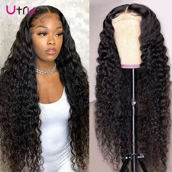 28 30 Inch Deep Wave Lace Front Wig Preplucked 150% Brazilian Curly 4x4 Lace Closure Human Hair