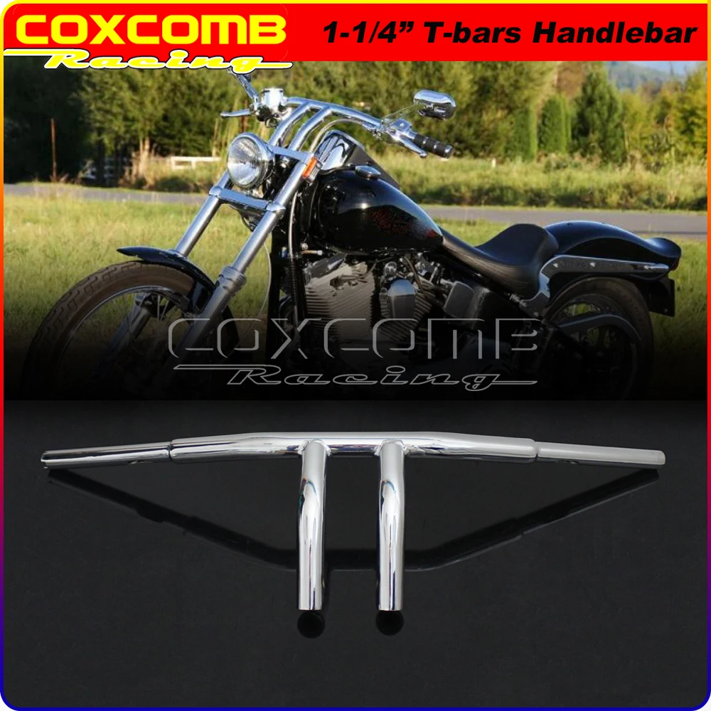 

8in. Rise T-Bars Motorcycle Cafe Racer Chrome 1 1/4" Handlebar 6.5" Backward 32mm Drag Handle T Bar for Harley Softail Sportster