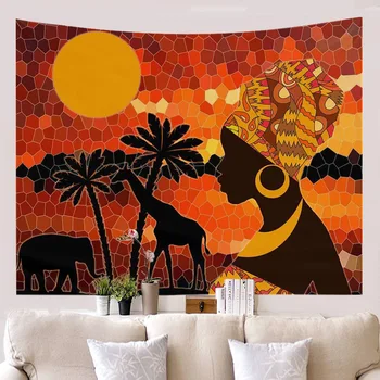 

African Woman Head Printed Tapstry Home Living Room Wall Hanging Background Cloth Hanging Decoration tapiz indio mandala