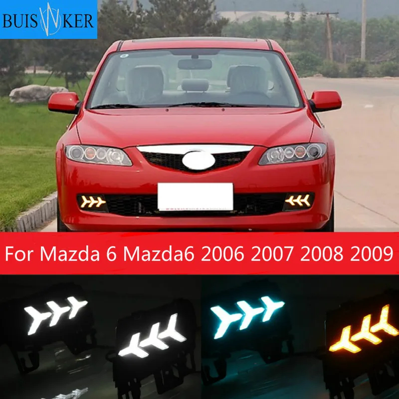 

Дневные ходовые огни для Mazda 6 Mazda6 2006 2007 2008 2009, светодиодные дневные ходовые огни, водонепроницаемые с желтым сигналом, 1 пара