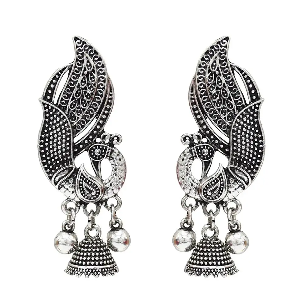E-5160-S Для женщин индийский окисленный Jhumka Jhumki индийские серьги золотого и серебряного цвета, на крючках с длинной бахромой серьги женские массивные уши афганских ювелирные изделия - Окраска металла: E-5160-S