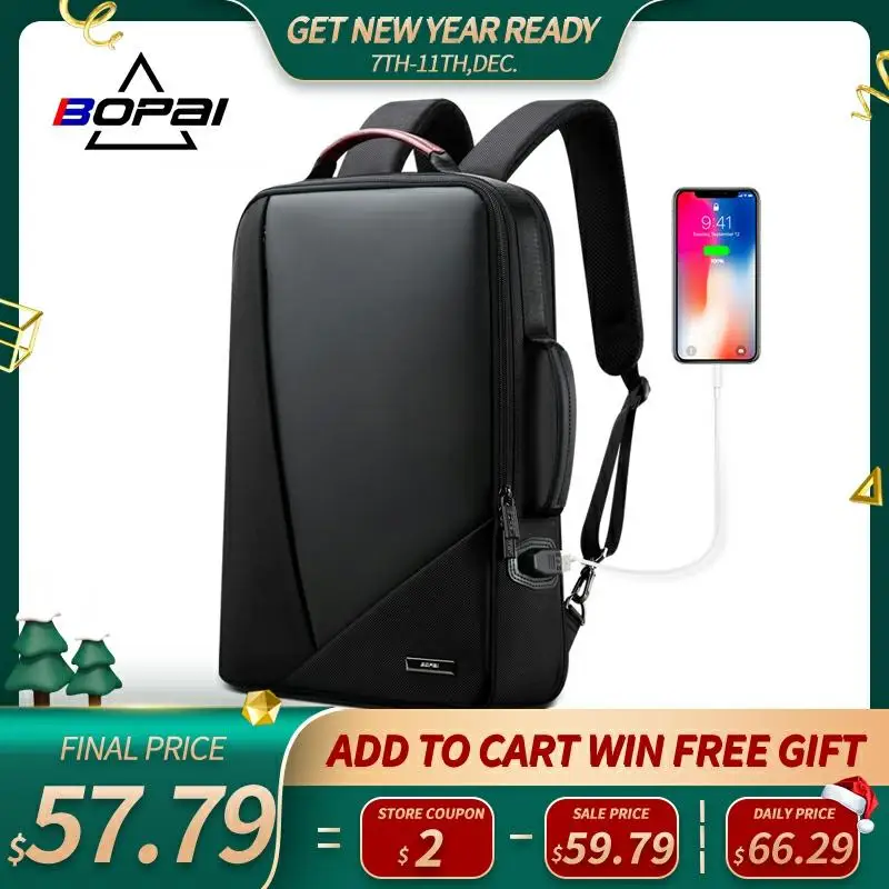 

BOPAI Business Backpack Men's Usb Anti-Theft Computer Bag Increased Capacity 15.6 Inch Laptop Bagpack Women Elegant Waterproof