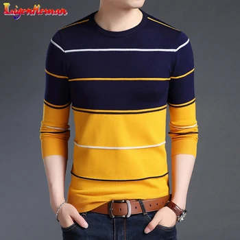 

Spring Autumn 2020 New Fashion Mens Striped Slim Fit Pullover Men Casual Korean Style Sweater Mens Brand Sweaters 4XL