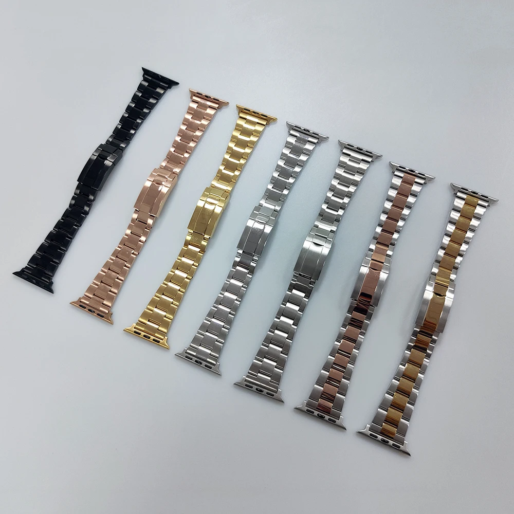 Rolamy Oyster Steel Watch Band Strap with For Apple Watch Band 44mm 40mm 42mm 38mm Series SE/6/5/4/3/2/1 iWatch Watch Bracelet