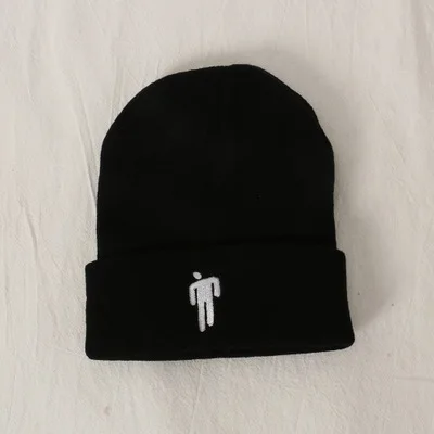black Billie Eilish Beanie 20 цветов вязаная зимняя шапка однотонный хип-хоп трикотажный свитер шляпа костюм капитана аксессуар подарки теплая зима - Цвет: black
