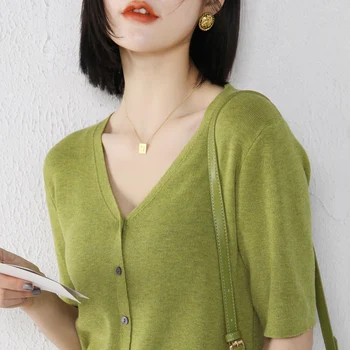 

Spring 2020 cardigan women's V-neck solid color thin sweater half-sleeve coat loose wearing wild women's shawl