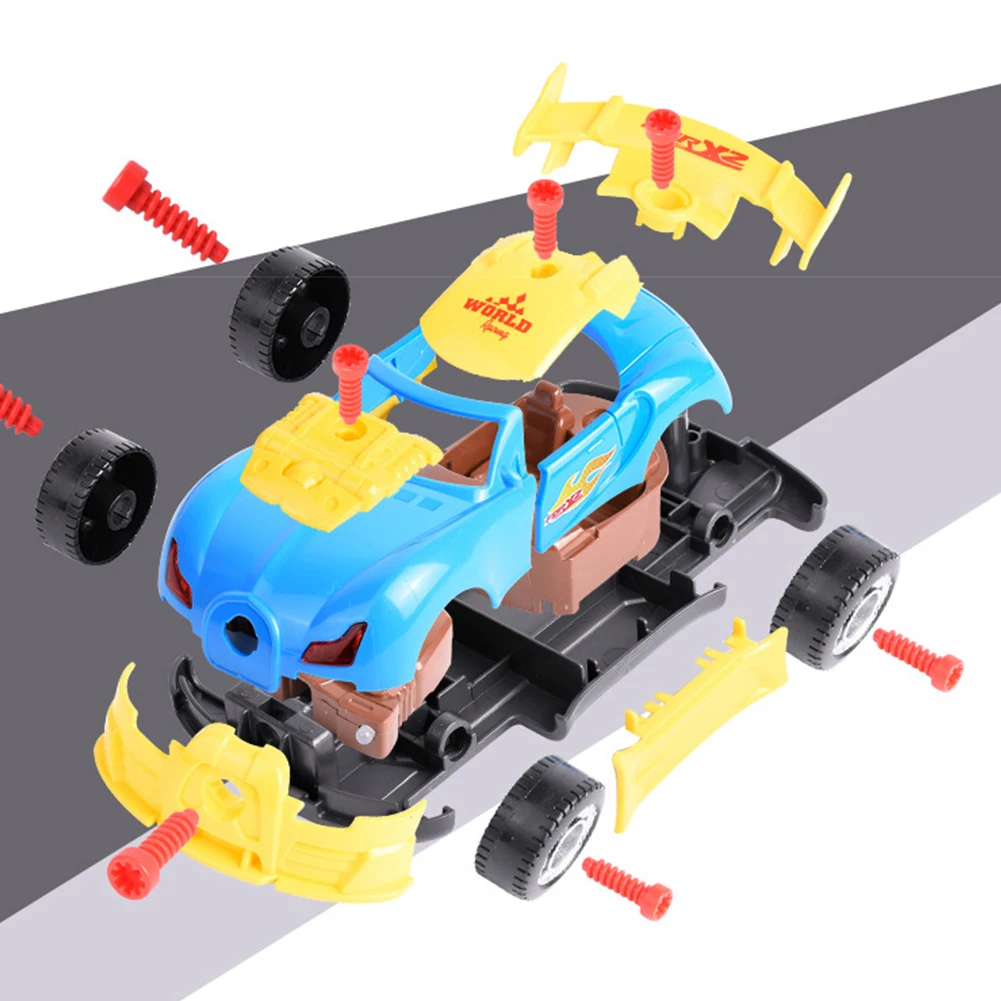 Children Lighting Music Racing Construction Anti Impact Electric DIY Assemble With Tools Educational Gifts Toy Car Take Apart