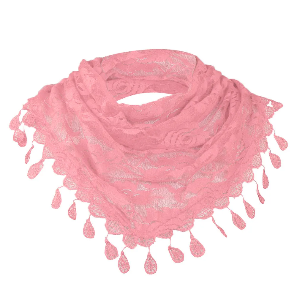 Pink Женские шарфы с кружевами и кисточками, розовый цветочный полый Шарф, Шаль для девушек, молодежные дышащие шарфы, шейный платок, палантин - Цвет: Pink