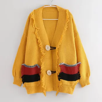 

Womens Long Sleeve knitting Coat Autumn Winter Cardigan Tops Ladies Button Splicing Sweater Coat Jackets Elegant Famale #831