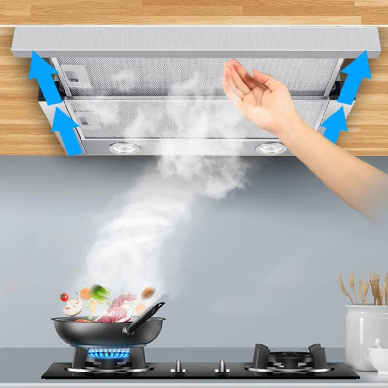 Pull-out Range Hood Exhaust Fan Kitchen Exhaust Hood Small Dual Motors Home Ultra-thin Stainless Steel European Style Range