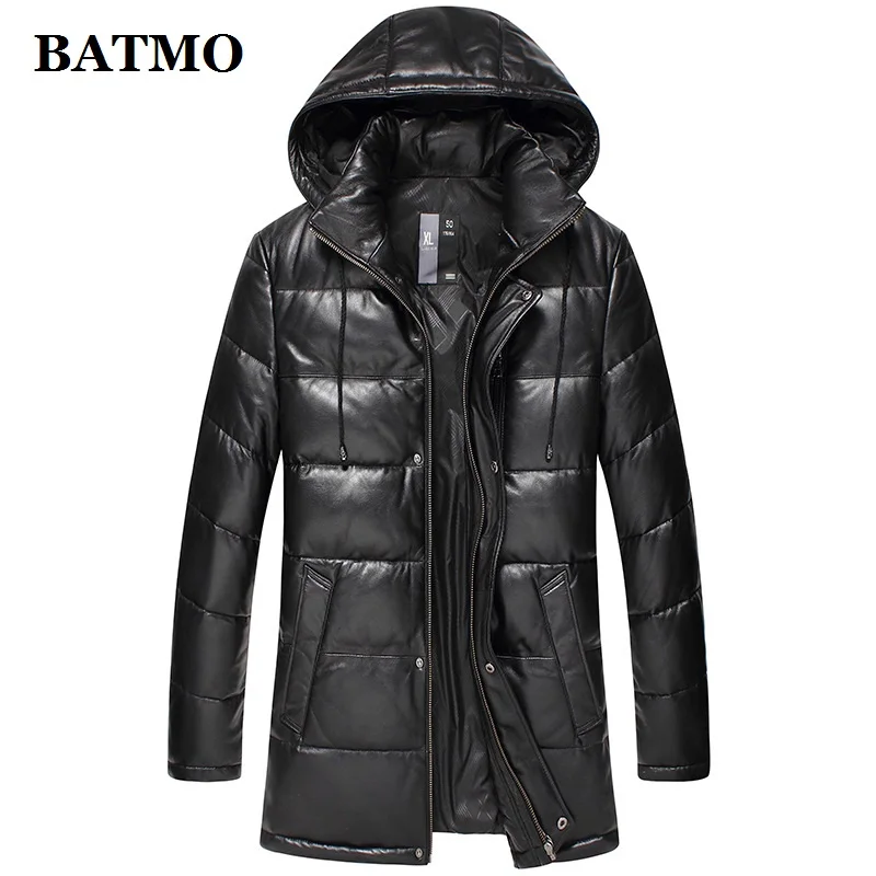 Мужская куртка с капюшоном BATMO из 2021 натуральной овчины на белом утином пуху